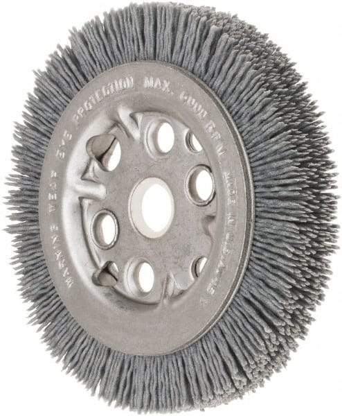 Weiler - 4-1/4" OD, 5/8" Arbor Hole, Crimped Nylon Wheel Brush - 3/4" Face Width, 5/8" Trim Length, 0.035" Filament Diam, 6,000 RPM - Apex Tool & Supply