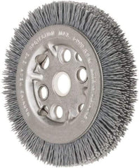 Weiler - 4-1/4" OD, 5/8" Arbor Hole, Crimped Nylon Wheel Brush - 3/4" Face Width, 5/8" Trim Length, 0.035" Filament Diam, 6,000 RPM - Apex Tool & Supply
