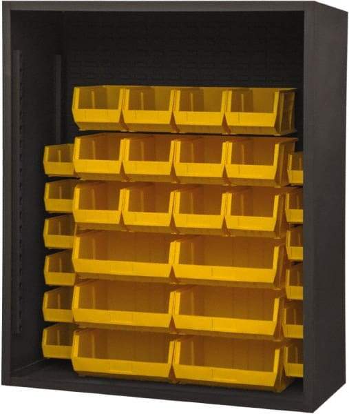Durham - 30 Bin Enclosed Shelving - 48 Inch Overall Width x 24 Inch Overall Depth x 48 Inch Overall Height, Yellow Polyethylene Bins - Apex Tool & Supply