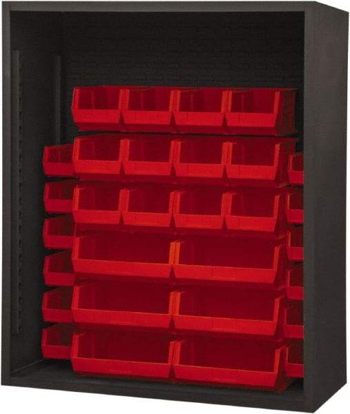 Durham - 30 Bin Enclosed Shelving - 48 Inch Overall Width x 24 Inch Overall Depth x 48 Inch Overall Height, Red Polyethylene Bins - Apex Tool & Supply