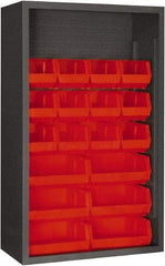 Durham - 18 Bin Enclosed Shelving - 36 Inch Overall Width x 18 Inch Overall Depth x 60 Inch Overall Height, Red Polyethylene Bins - Apex Tool & Supply