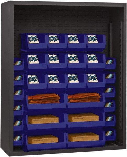 Durham - 30 Bin Enclosed Shelving - 48 Inch Overall Width x 18 Inch Overall Depth x 60 Inch Overall Height, Blue Polyethylene Bins - Apex Tool & Supply