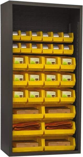 Durham - 30 Bin Enclosed Shelving - 36 Inch Overall Width x 18 Inch Overall Depth x 72 Inch Overall Height, Yellow Polyethylene Bins - Apex Tool & Supply