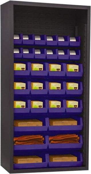 Durham - 30 Bin Enclosed Shelving - 36 Inch Overall Width x 18 Inch Overall Depth x 72 Inch Overall Height, Blue Polyethylene Bins - Apex Tool & Supply