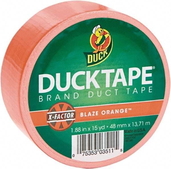 Duck - 1-7/8" x 15 Yds Orange Duct Tape - 9 mil, Rubber Adhesive, Vinyl Backing, 22 Lb/ln Tensile Strength, Series DUC - Apex Tool & Supply