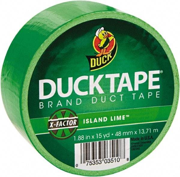 Duck - 1-7/8" x 15 Yds Green Duct Tape - 9 mil, Rubber Adhesive, Vinyl Backing, 22 Lb/ln Tensile Strength, Series DUC - Apex Tool & Supply