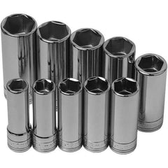 SK - 3/8" Drive Deep Socket Set - 10 to 19mm, Metric Measurement Standard - Apex Tool & Supply
