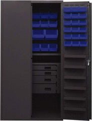 Durham - 2 Shelf 58 Bin Storage Cabinet - Steel, 36" Wide x 24" Deep x 72" High, Blue - Apex Tool & Supply