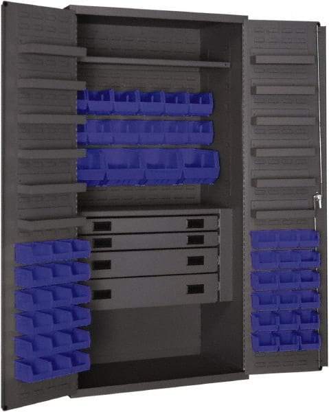 Durham - 2 Shelf 52 Bin Storage Cabinet - Steel, 36" Wide x 24" Deep x 72" High, Blue - Apex Tool & Supply