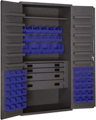Durham - 2 Shelf 52 Bin Storage Cabinet - Steel, 36" Wide x 24" Deep x 72" High, Blue - Apex Tool & Supply