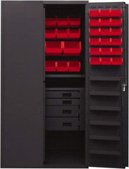 Durham - 2 Shelf 58 Bin Storage Cabinet - Steel, 36" Wide x 24" Deep x 72" High, Red - Apex Tool & Supply