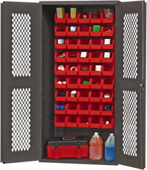 Durham - 45 Bin Storage Cabinet - Steel, 36" Wide x 18" Deep x 72" High, Red - Apex Tool & Supply