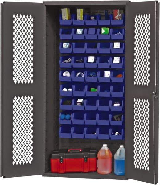 Durham - 45 Bin Storage Cabinet - Steel, 36" Wide x 24" Deep x 72" High, Blue - Apex Tool & Supply