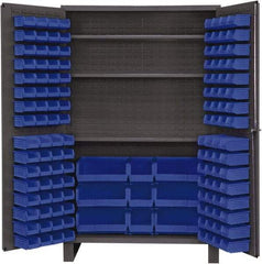 Durham - 3 Shelf 137 Bin Storage Cabinet - Steel, 48" Wide x 24" Deep x 78" High, Blue - Apex Tool & Supply