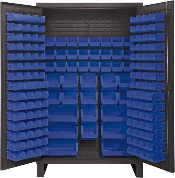 Durham - 162 Bin Storage Cabinet - Steel, 48" Wide x 24" Deep x 78" High, Blue - Apex Tool & Supply