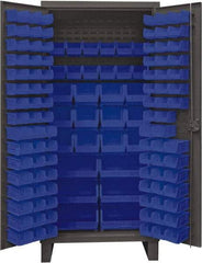 Durham - 126 Bin Storage Cabinet - Steel, 36" Wide x 24" Deep x 78" High, Blue - Apex Tool & Supply