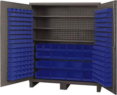 Durham - 3 Shelf 212 Bin Storage Cabinet - Steel, 72" Wide x 24" Deep x 84" High, Blue - Apex Tool & Supply
