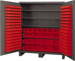Durham - 3 Shelf 212 Bin Storage Cabinet - Steel, 72" Wide x 24" Deep x 84" High, Red - Apex Tool & Supply