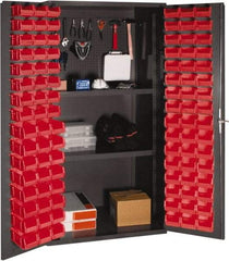 Durham - 2 Shelf 96 Bin Storage Cabinet - Steel, 36" Wide x 24" Deep x 72" High, Red - Apex Tool & Supply