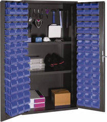 Durham - 2 Shelf 96 Bin Storage Cabinet - Steel, 36" Wide x 24" Deep x 72" High, Blue - Apex Tool & Supply