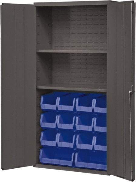 Durham - 2 Shelf 14 Bin Storage Cabinet - Steel, 36" Wide x 18" Deep x 72" High, Blue - Apex Tool & Supply