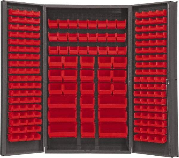 Durham - 192 Bin Storage Cabinet - Steel, 48" Wide x 24" Deep x 84" High, Red - Apex Tool & Supply