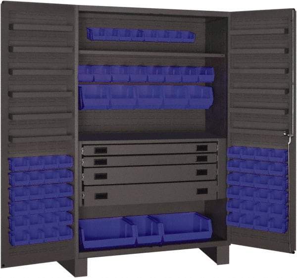 Durham - 2 Shelf 72 Bin Storage Cabinet - Steel, 48" Wide x 24" Deep x 78" High, Blue - Apex Tool & Supply