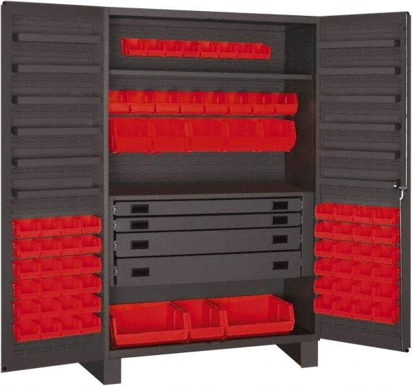 Durham - 2 Shelf 72 Bin Storage Cabinet - Steel, 48" Wide x 24" Deep x 78" High, Red - Apex Tool & Supply