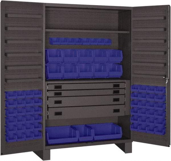 Durham - 2 Shelf 69 Bin Storage Cabinet - Steel, 48" Wide x 24" Deep x 78" High, Blue - Apex Tool & Supply
