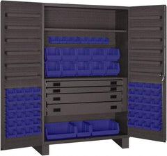 Durham - 2 Shelf 69 Bin Storage Cabinet - Steel, 48" Wide x 24" Deep x 78" High, Blue - Apex Tool & Supply