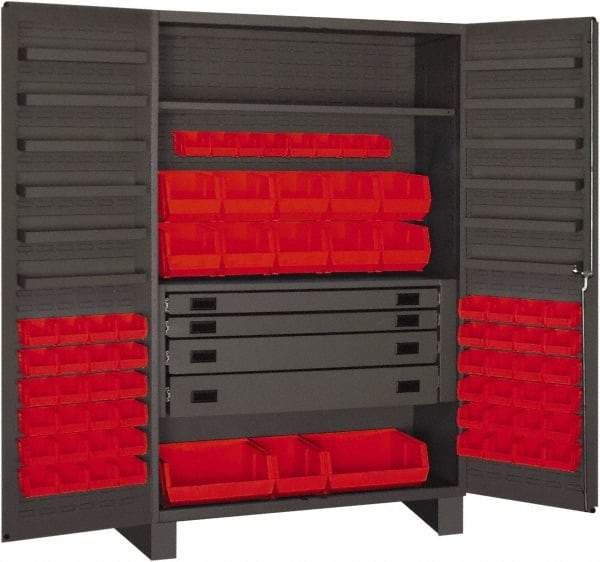 Durham - 2 Shelf 69 Bin Storage Cabinet - Steel, 48" Wide x 24" Deep x 72" High, Gray - Apex Tool & Supply