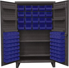 Durham - 2 Shelf 84 Bin Storage Cabinet - Steel, 48" Wide x 24" Deep x 78" High, Blue - Apex Tool & Supply