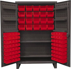 Durham - 2 Shelf 84 Bin Storage Cabinet - Steel, 48" Wide x 24" Deep x 78" High, Red - Apex Tool & Supply