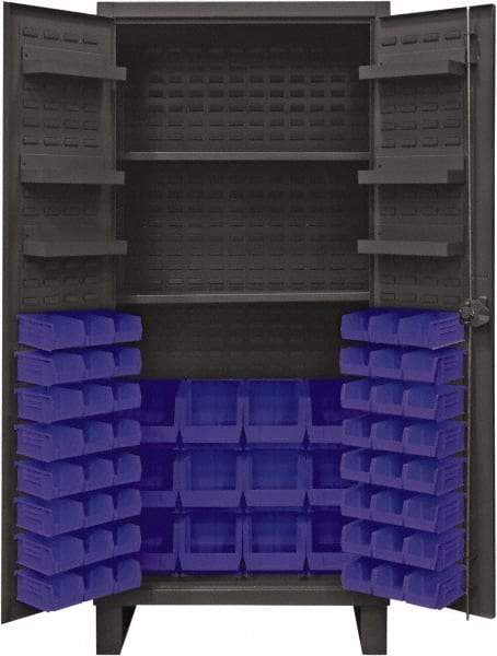 Durham - 2 Shelf 60 Bin Storage Cabinet - Steel, 36" Wide x 24" Deep x 78" High, Blue - Apex Tool & Supply