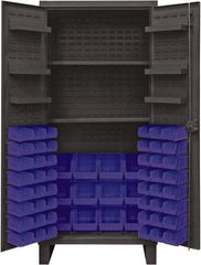 Durham - 2 Shelf 60 Bin Storage Cabinet - Steel, 36" Wide x 24" Deep x 78" High, Blue - Apex Tool & Supply