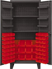Durham - 2 Shelf 60 Bin Storage Cabinet - Steel, 36" Wide x 24" Deep x 78" High, Red - Apex Tool & Supply