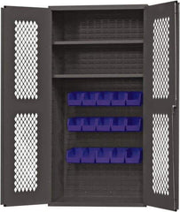Durham - 2 Shelf 15 Bin Storage Cabinet - Steel, 36" Wide x 24" Deep x 72" High, Blue - Apex Tool & Supply