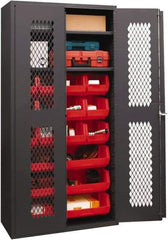 Durham - 2 Shelf 18 Bin Storage Cabinet - Steel, 36" Wide x 18" Deep x 72" High, Red - Apex Tool & Supply