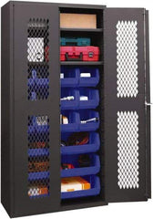 Durham - 2 Shelf 15 Bin Storage Cabinet - Steel, 36" Wide x 18" Deep x 72" High, Blue - Apex Tool & Supply