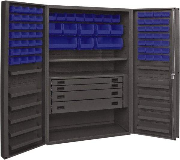 Durham - 2 Shelf 72 Bin Storage Cabinet - Steel, 48" Wide x 24" Deep x 72" High, Blue - Apex Tool & Supply