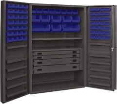 Durham - 2 Shelf 72 Bin Storage Cabinet - Steel, 48" Wide x 24" Deep x 72" High, Blue - Apex Tool & Supply