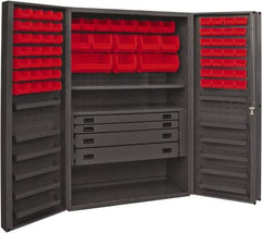 Durham - 2 Shelf 72 Bin Storage Cabinet - Steel, 48" Wide x 24" Deep x 72" High, Red - Apex Tool & Supply
