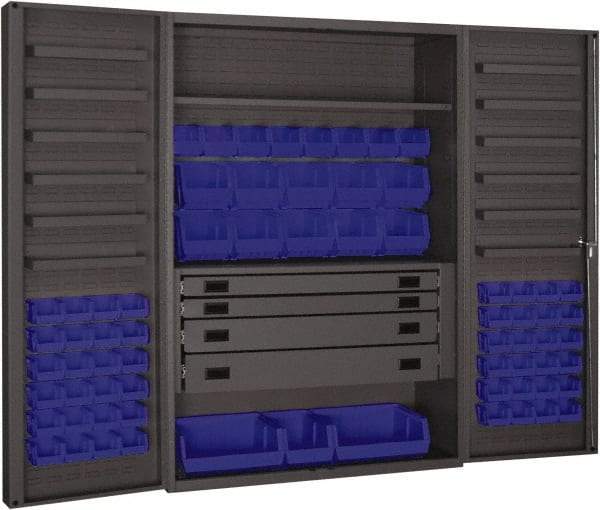 Durham - 2 Shelf 69 Bin Storage Cabinet - Steel, 48" Wide x 24" Deep x 72" High, Blue - Apex Tool & Supply