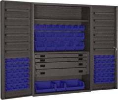 Durham - 2 Shelf 69 Bin Storage Cabinet - Steel, 48" Wide x 24" Deep x 72" High, Blue - Apex Tool & Supply