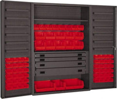 Durham - 2 Shelf 69 Bin Storage Cabinet - Steel, 48" Wide x 24" Deep x 72" High, Red - Apex Tool & Supply
