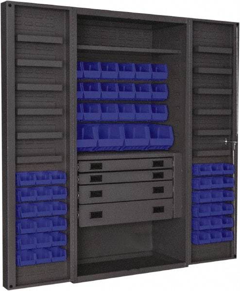 Durham - 2 Shelf 58 Bin Storage Cabinet - Steel, 36" Wide x 24" Deep x 72" High, Blue - Apex Tool & Supply