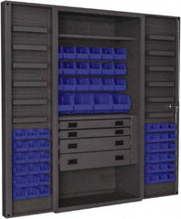 Durham - 2 Shelf 58 Bin Storage Cabinet - Steel, 36" Wide x 24" Deep x 72" High, Blue - Apex Tool & Supply