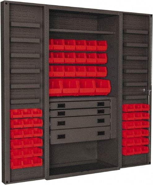 Durham - 2 Shelf 58 Bin Storage Cabinet - Steel, 36" Wide x 24" Deep x 72" High, Red - Apex Tool & Supply