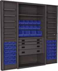 Durham - 2 Shelf 52 Bin Storage Cabinet - Steel, 36" Wide x 24" Deep x 72" High, Blue - Apex Tool & Supply