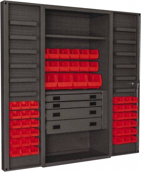 Durham - 2 Shelf 52 Bin Storage Cabinet - Steel, 36" Wide x 24" Deep x 72" High, Red - Apex Tool & Supply